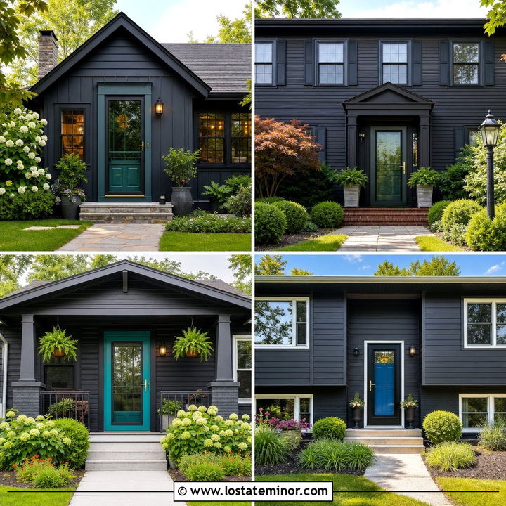 30 Soft Black House Design With Storm Door Ideas That Add Charm