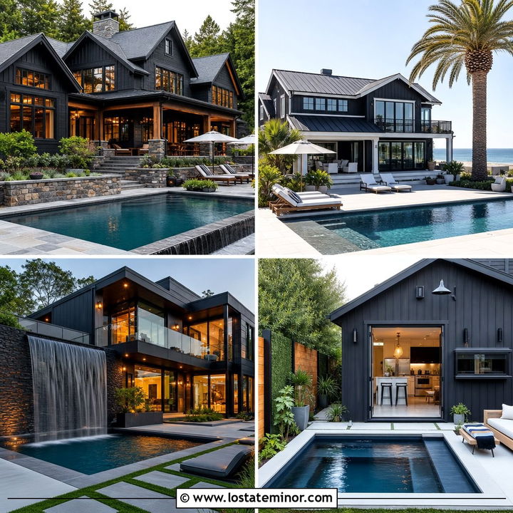 30 Soft Black House Design With Swimming Pool Ideas You’ll Love