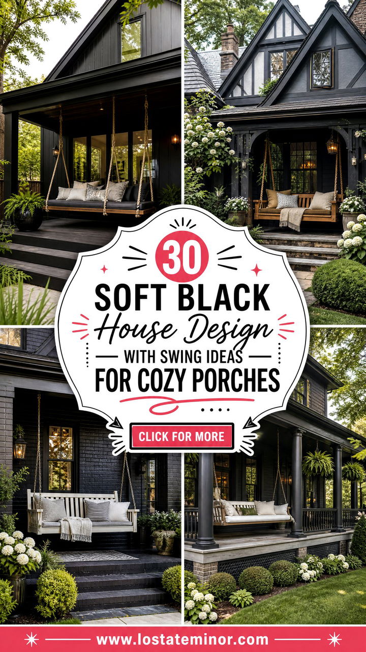 30 Soft Black House Design With Swing Ideas For Cozy Porches - 30 Soft Black House Design With Swing Ideas For Cozy Porches