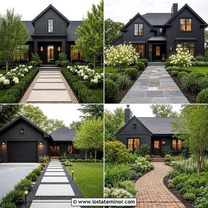 30 Soft Black House Design With Walkway Ideas For a Warm Welcome