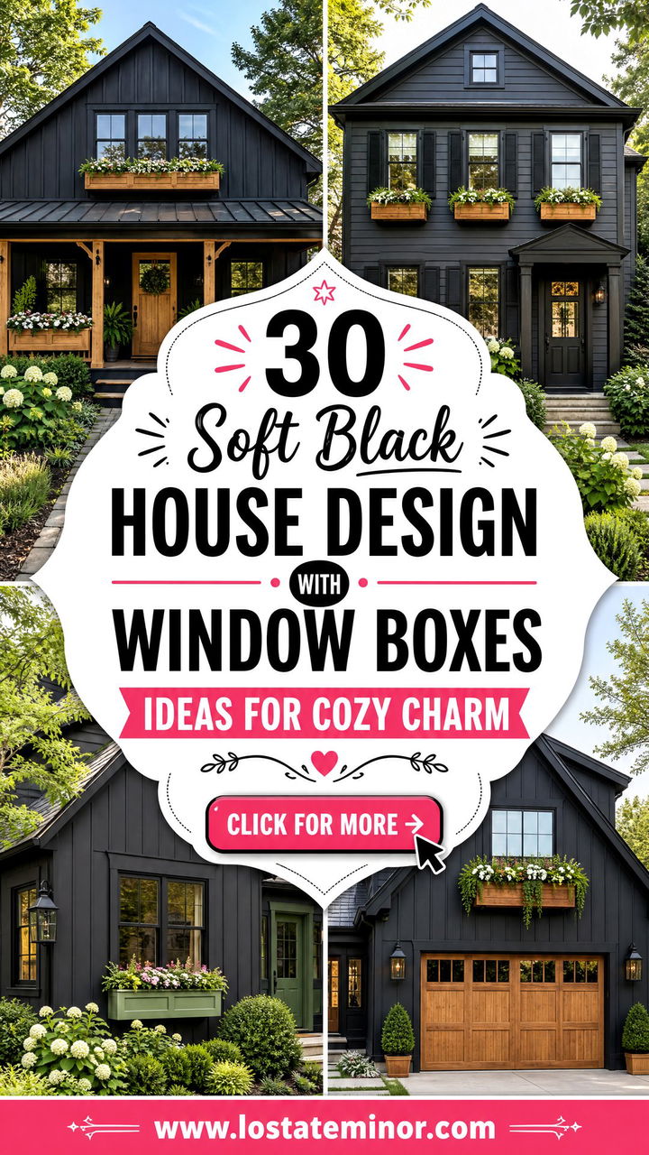 30 Soft Black House Design With Window Boxes Ideas For Cozy Charm - 30 Soft Black House Design With Window Boxes Ideas For Cozy Charm