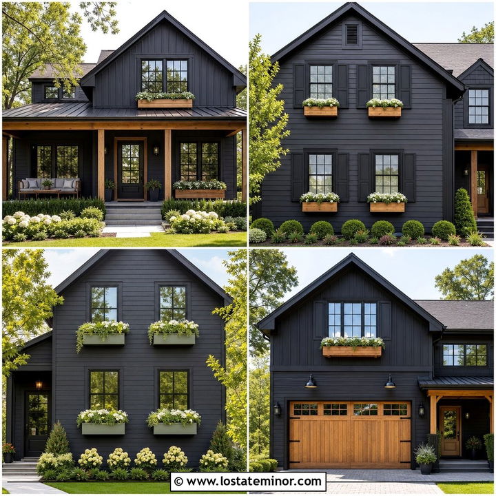 30 Soft Black House Design With Window Boxes Ideas For Cozy Charm