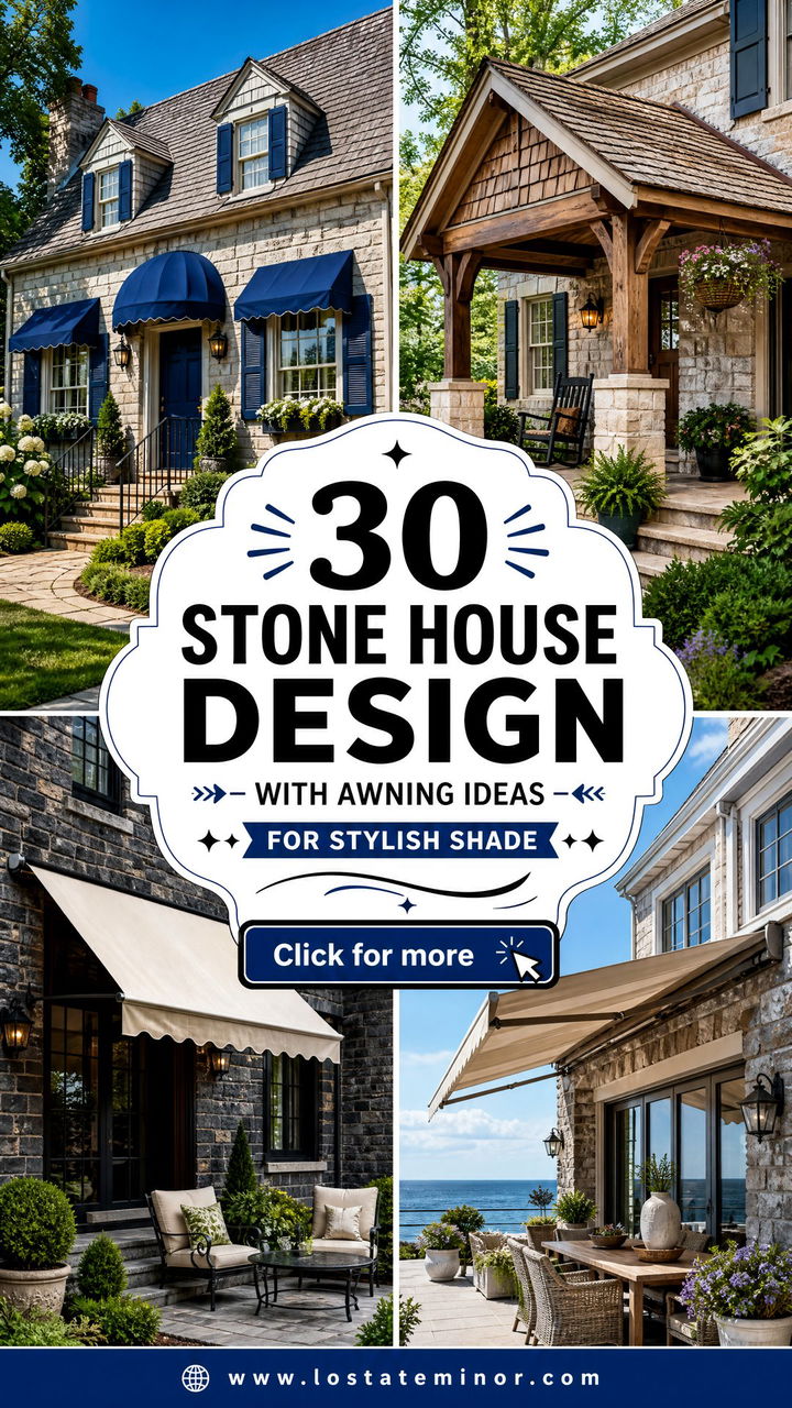 30 Stone House Design With Awning Ideas for Stylish Shade - 30 Stone House Design With Awning Ideas for Stylish Shade