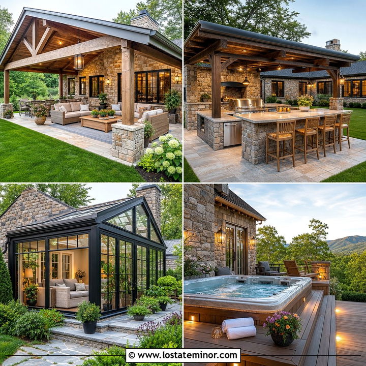 30 Stone House Design With Backyard Ideas for Outdoor Living
