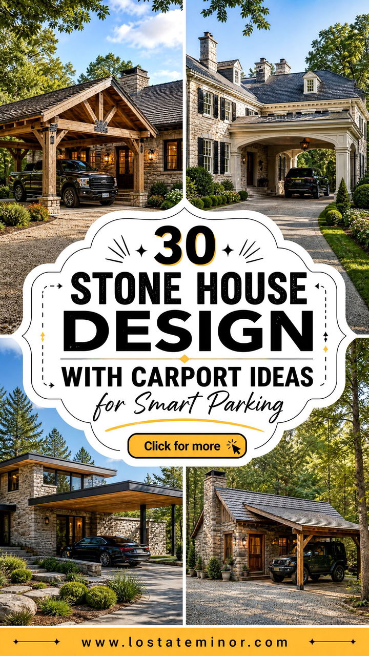 30 Stone House Design With Carport Ideas for Smart Parking - 30 Stone House Design With Carport Ideas for Smart Parking