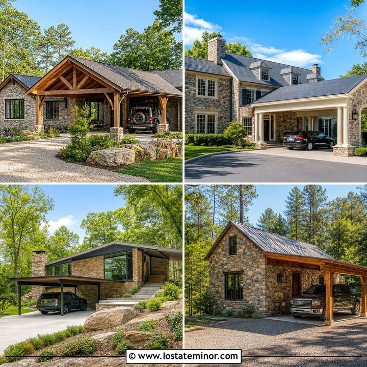 30 Stone House Design With Carport Ideas for Smart Parking