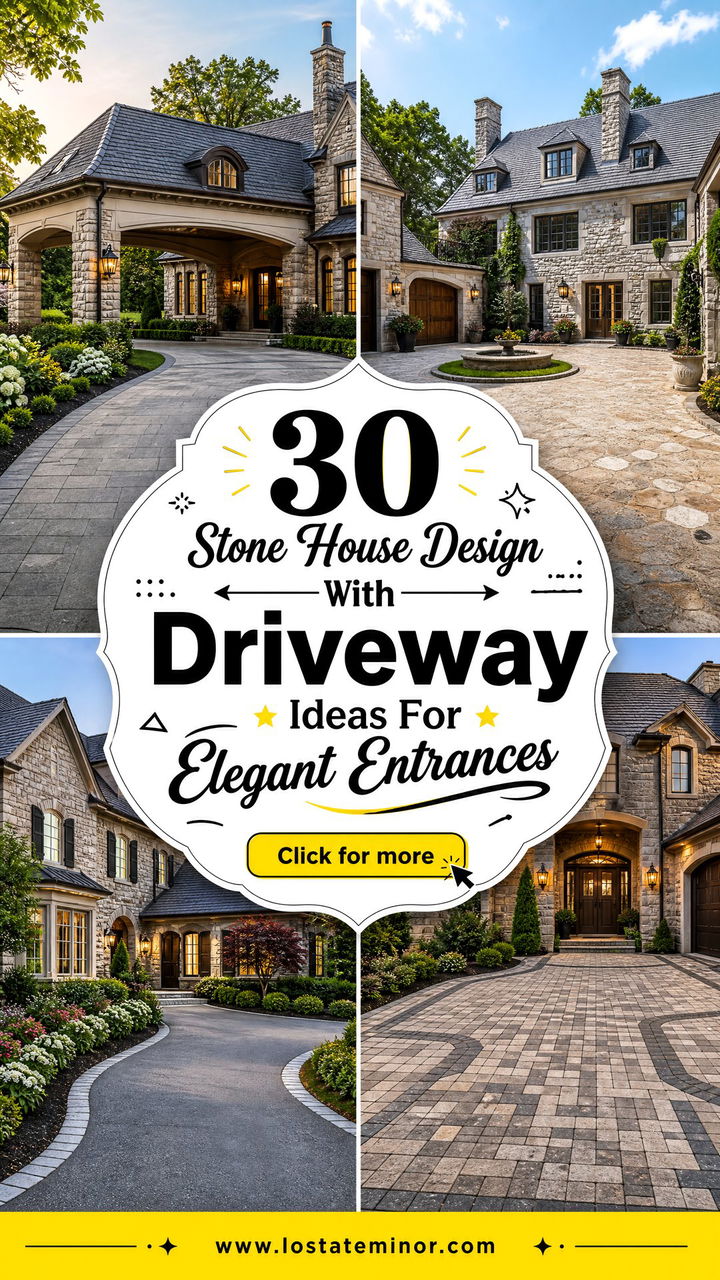 30 Stone House Design With Driveway Ideas For Elegant Entrances - 30 Stone House Design With Driveway Ideas For Elegant Entrances