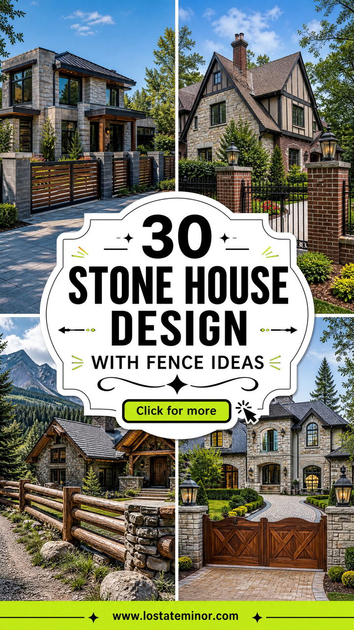 30 Stone House Design With Fence Ideas for Charming Curb Appeal - 30 Stone House Design With Fence Ideas for Charming Curb Appeal