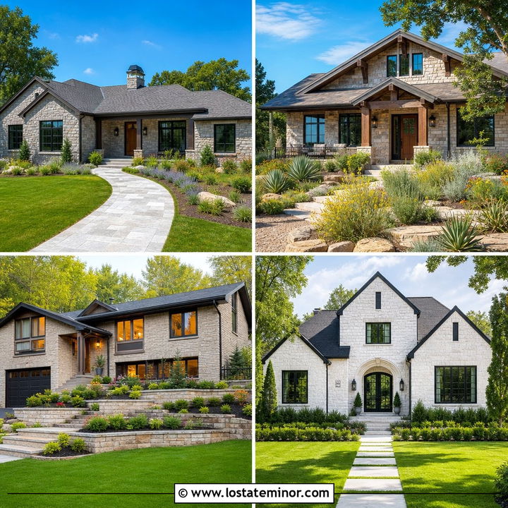 30 Stone House Design With Front Yard Ideas For Welcoming Homes