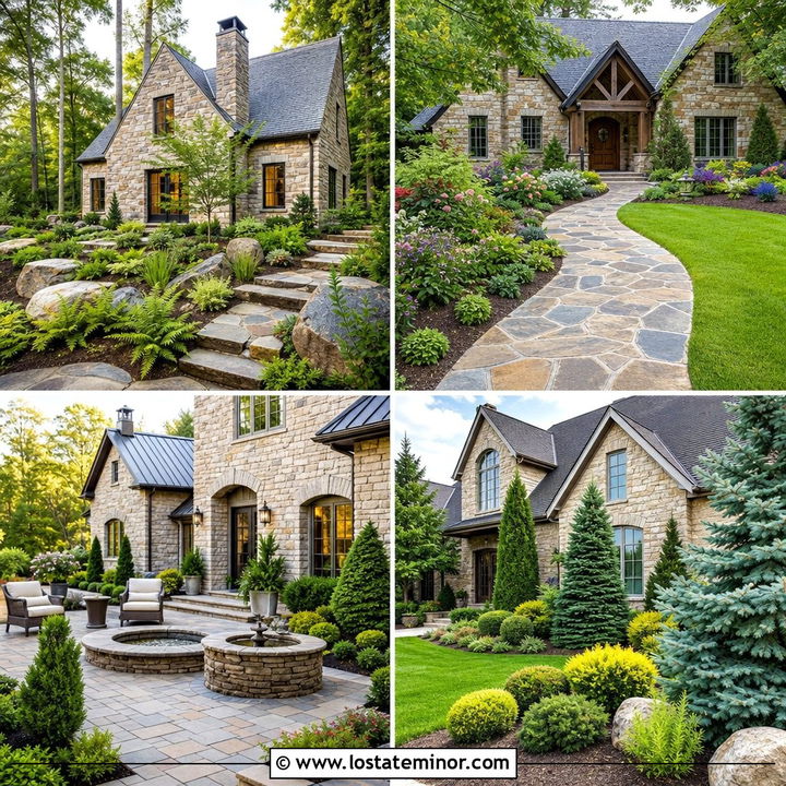 30 Stone House Design With Landscaping Ideas for Lush Curb Appeal