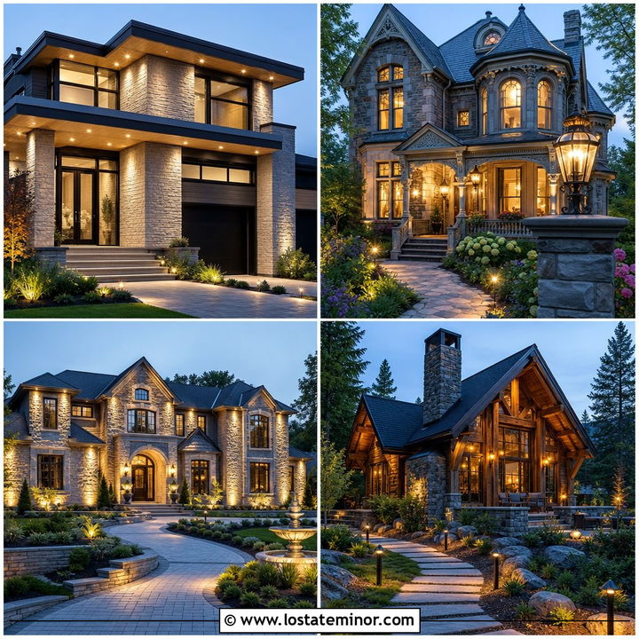 30 Stone House Design With Lighting Ideas for a Welcoming Glow