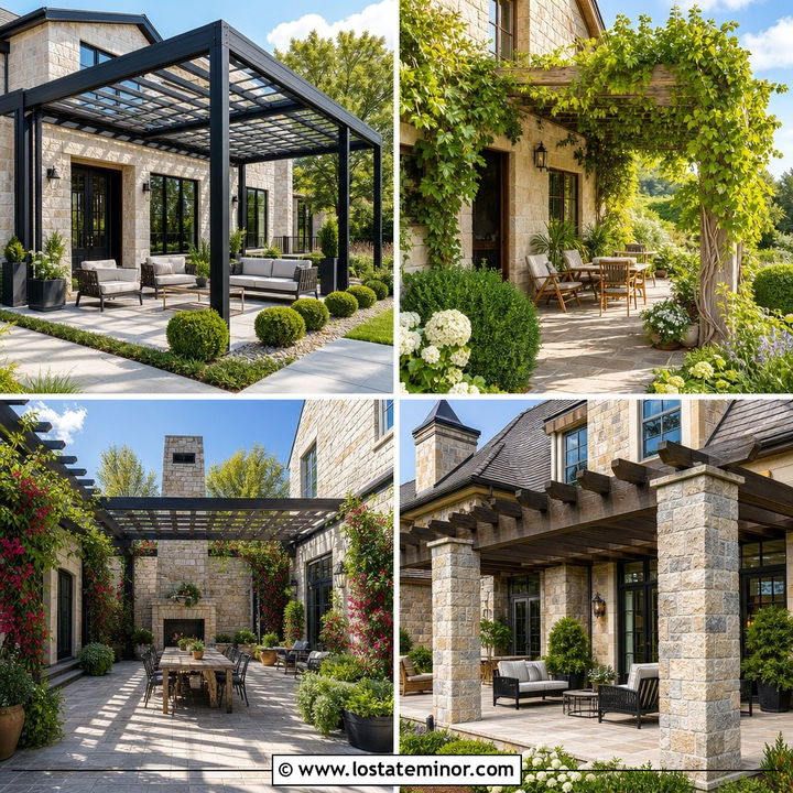 30 Stone House Design With Pergola Ideas for Cozy Outdoor Living
