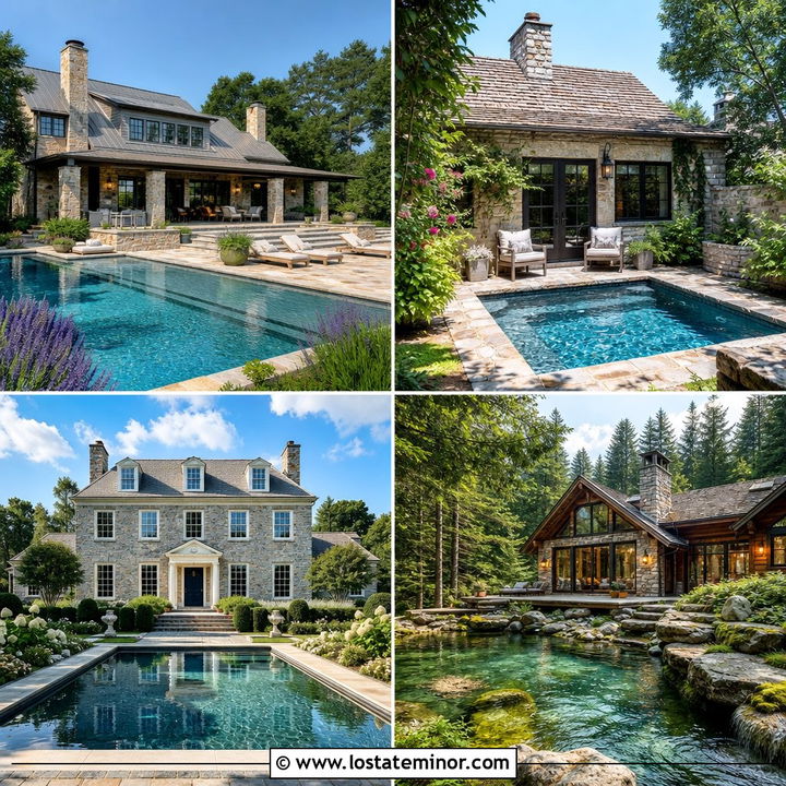 30 Stone House Design With Swimming Pool Ideas: Backyard Luxury