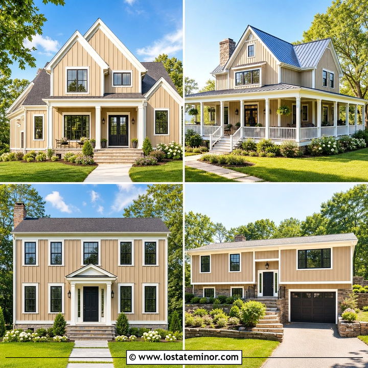 30 Tan House Design With Board and Batten Ideas: Modern Farmhouse