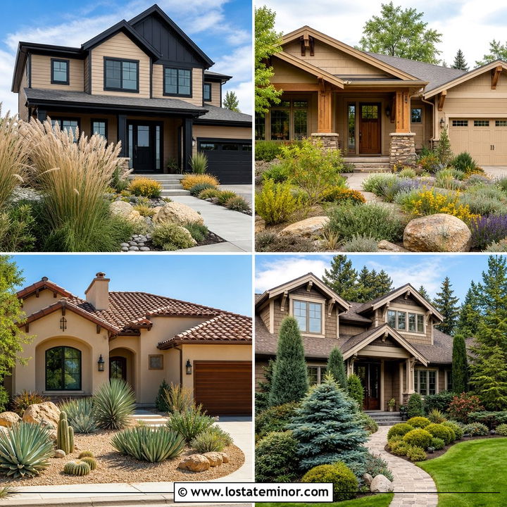 30 Tan House Design With Front Yard Ideas: Fresh Curb Appeal