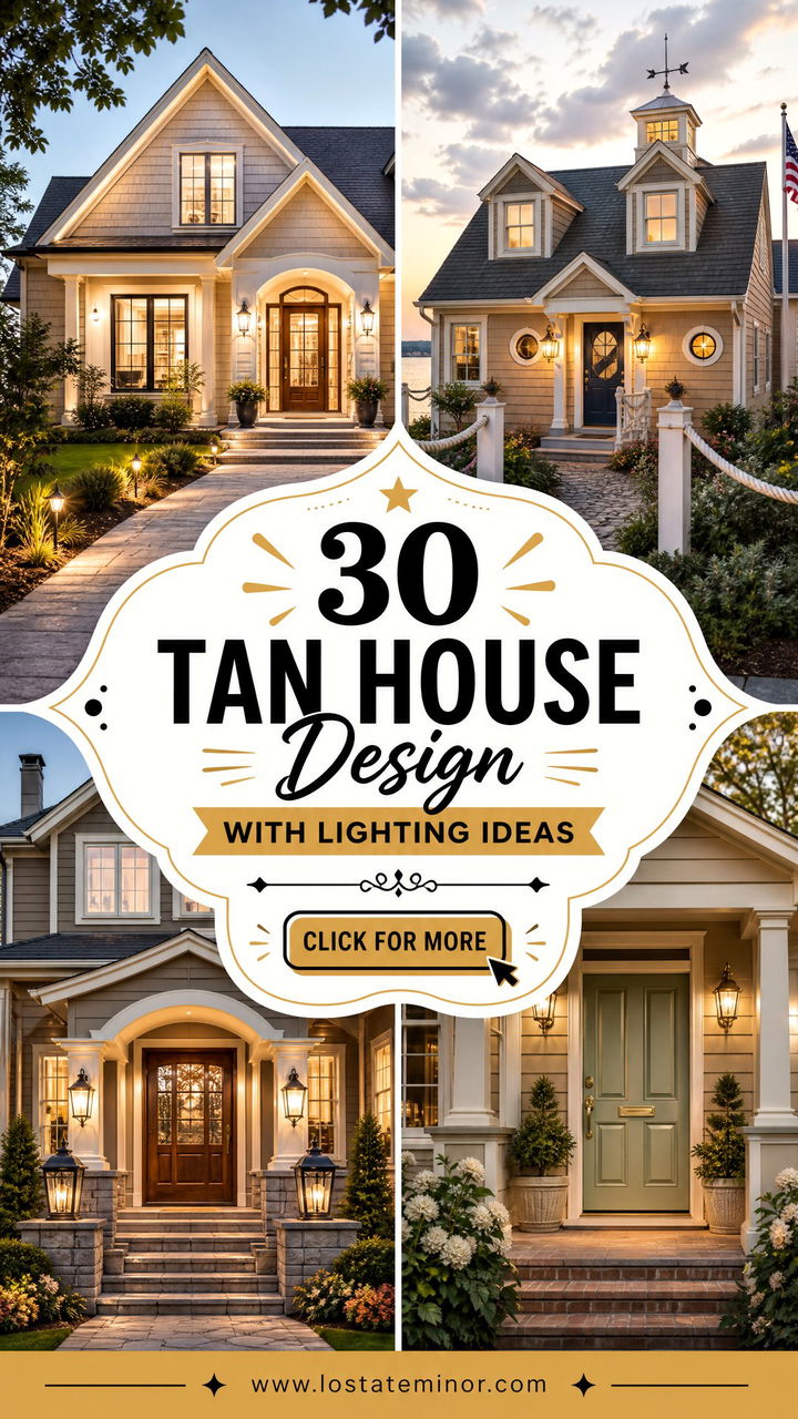 30 Tan House Design With Lighting Ideas Warm Curb Appeal - 30 Tan House Design With Lighting Ideas: Warm Curb Appeal