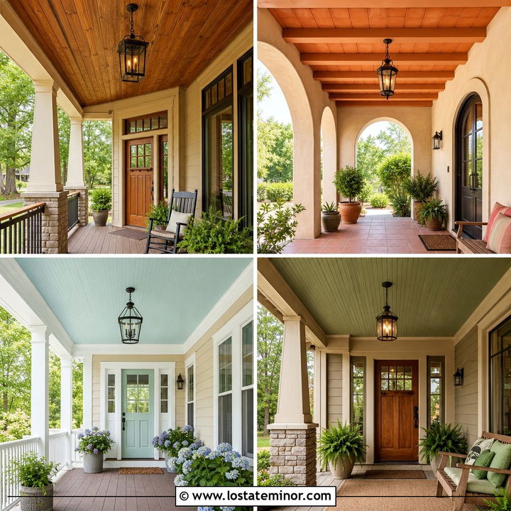 30 Tan House Design With Porch Ceiling Ideas for Inviting Porches