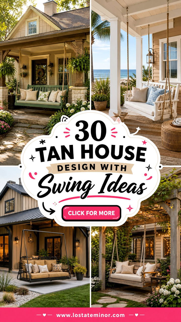 30 Tan House Design With Swing Ideas for Relaxed Porch Style - 30 Tan House Design With Swing Ideas for Relaxed Porch Style