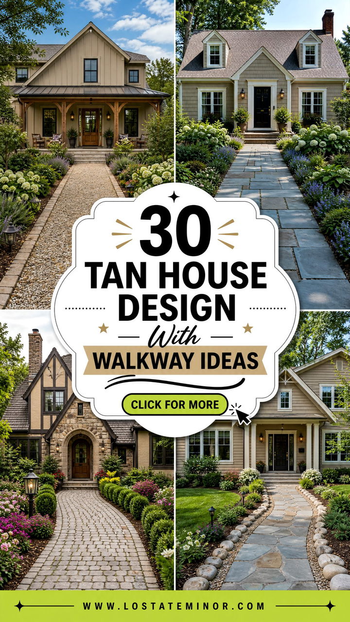 30 Tan House Design With Walkway Ideas for Welcoming Curb Appeal - 30 Tan House Design With Walkway Ideas for Welcoming Curb Appeal