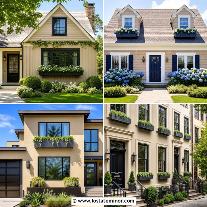 30 Tan House Design With Window Boxes Ideas for Charming Style