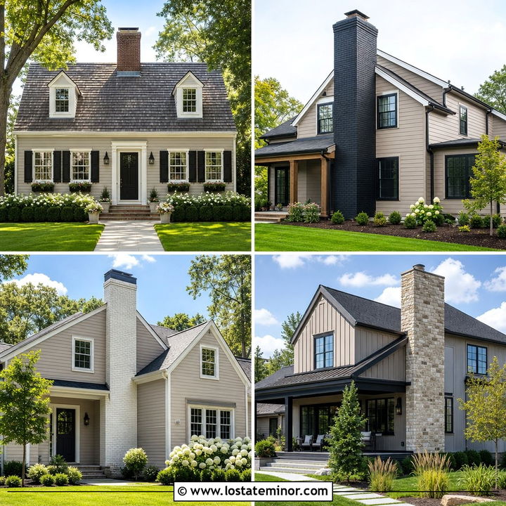 30 Taupe House Design With Chimney Ideas: Charming Curb Appeal
