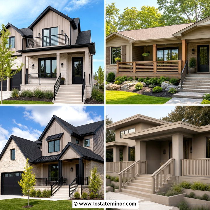 30 Taupe House Design With Railings Ideas for Classic Curb Appeal