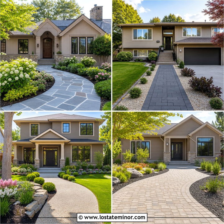 30 Taupe House Design With Walkway Ideas for Inviting Entries