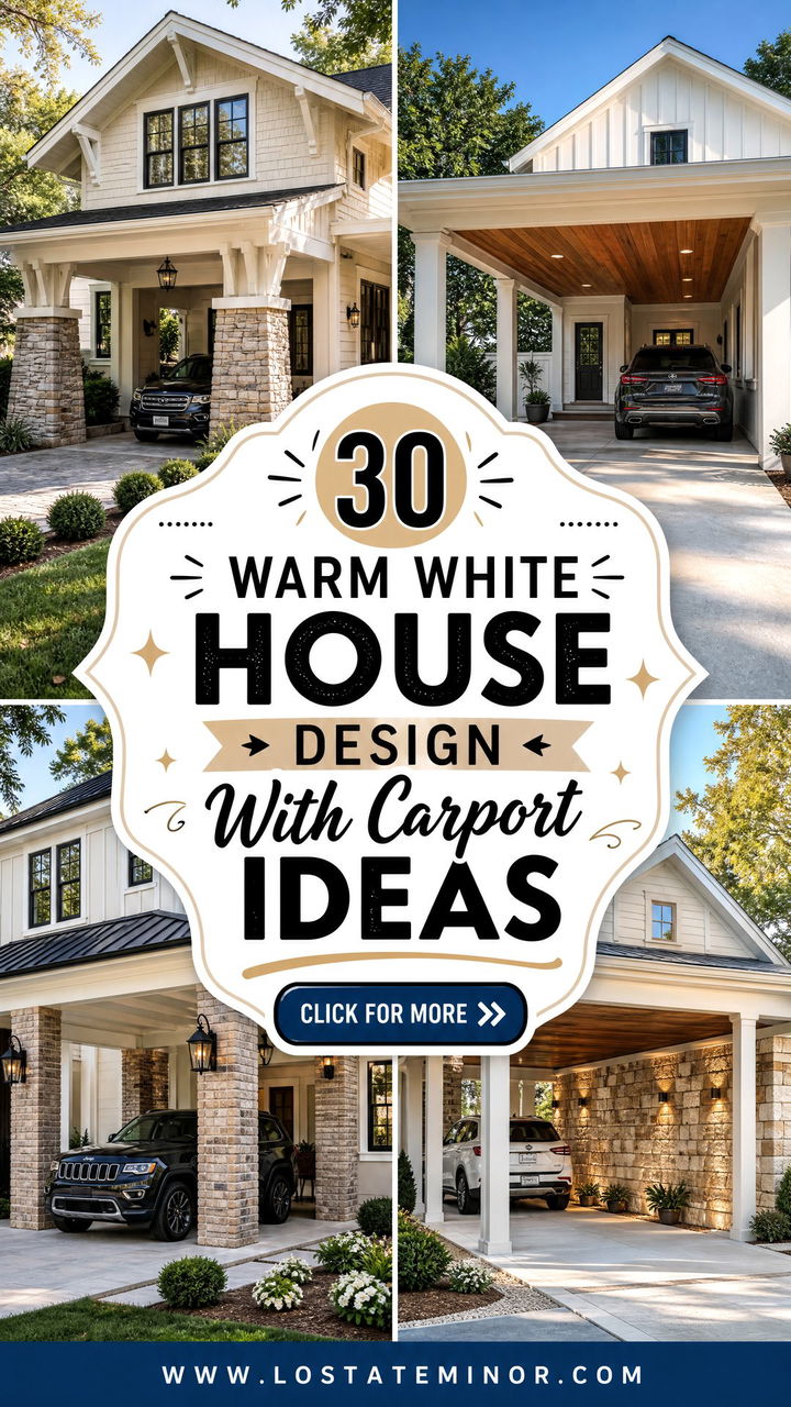 30 Warm White House Design With Carport Ideas for Added Style - 30 Warm White House Design With Carport Ideas for Added Style