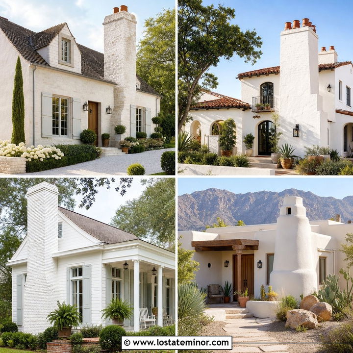 30 Warm White House Design With Chimney Ideas for Timeless Charm