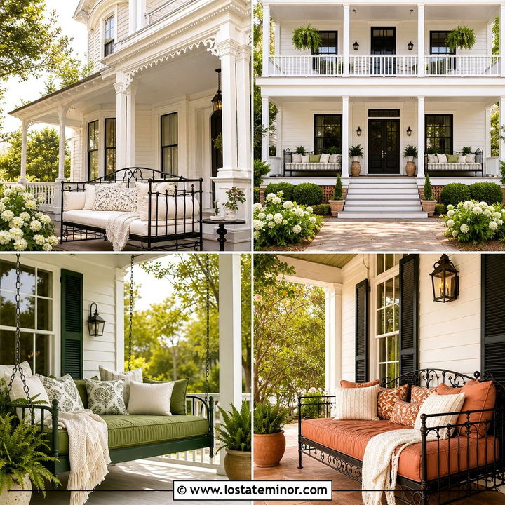 30 Warm White House Design With Daybed Ideas for Outdoor Comfort