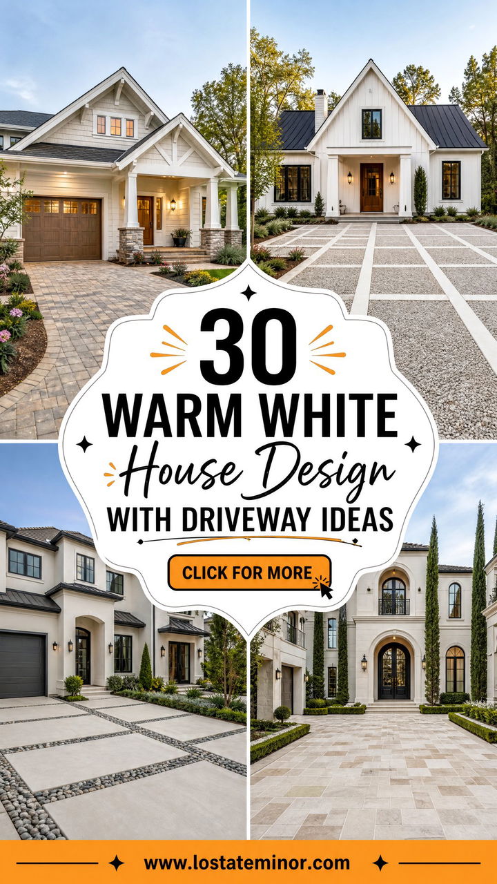 30 Warm White House Design With Driveway Ideas for Polished Style - 30 Warm White House Design With Driveway Ideas for Polished Style