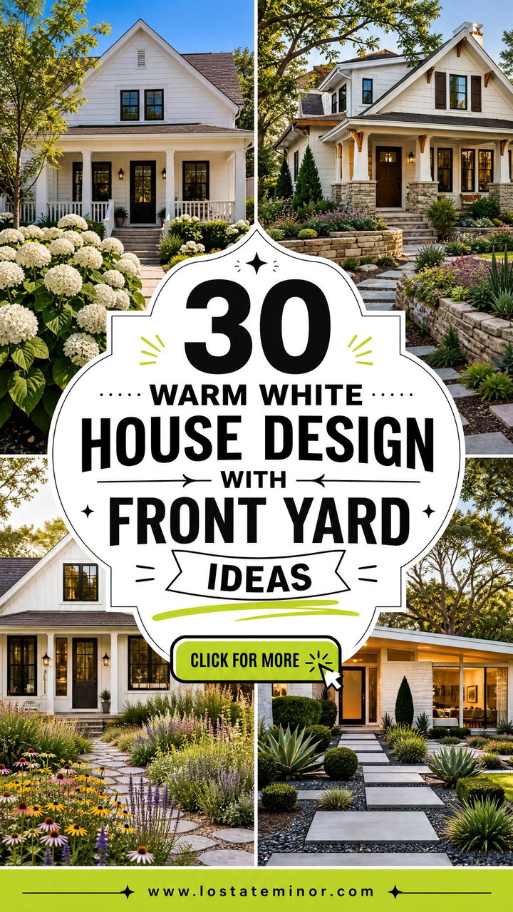 30 Warm White House Design With Front Yard Ideas Curb Appeal - 30 Warm White House Design With Front Yard Ideas: Curb Appeal