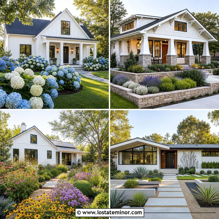 30 Warm White House Design With Front Yard Ideas: Curb Appeal