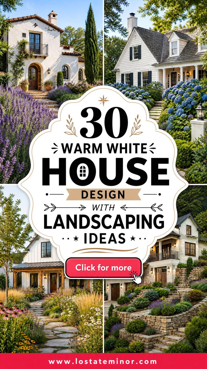 30 Warm White House Design With Landscaping Ideas Curb Appeal - 30 Warm White House Design With Landscaping Ideas: Curb Appeal