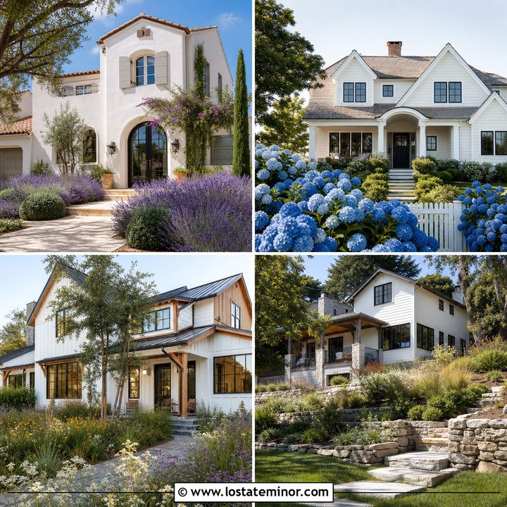 30 Warm White House Design With Landscaping Ideas: Curb Appeal
