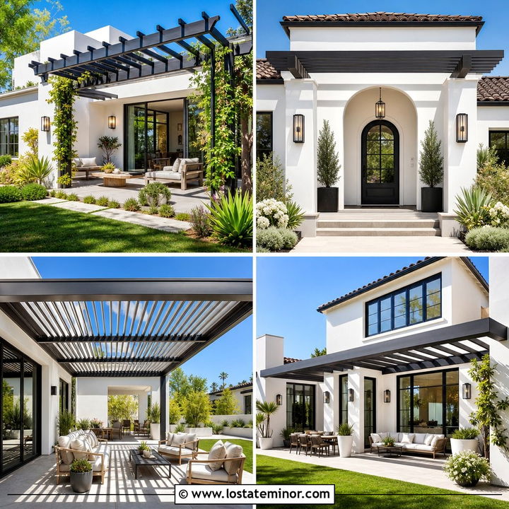 30 Warm White House Design With Pergola Ideas: Fresh Looks