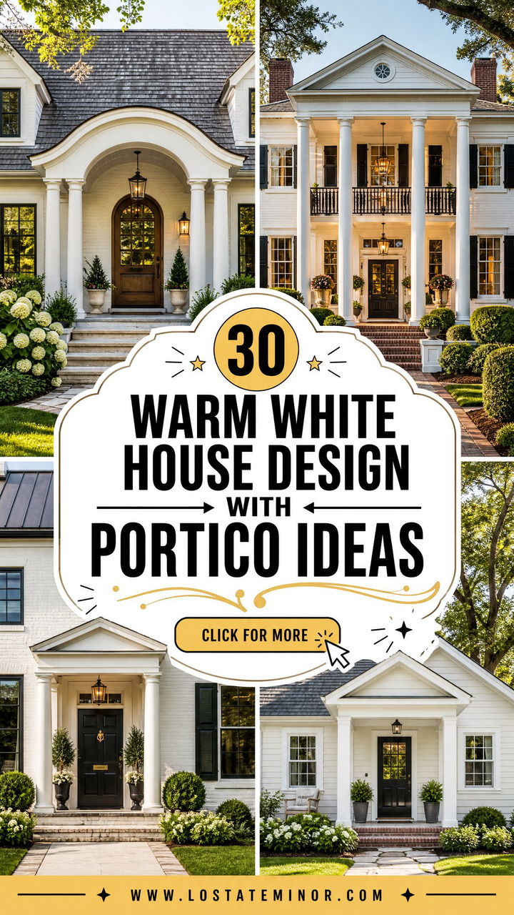 30 Warm White House Design With Portico Ideas Curb Appeal - 30 Warm White House Design With Portico Ideas: Curb Appeal