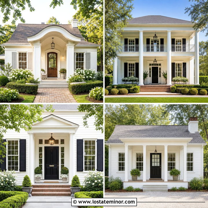 30 Warm White House Design With Portico Ideas: Curb Appeal