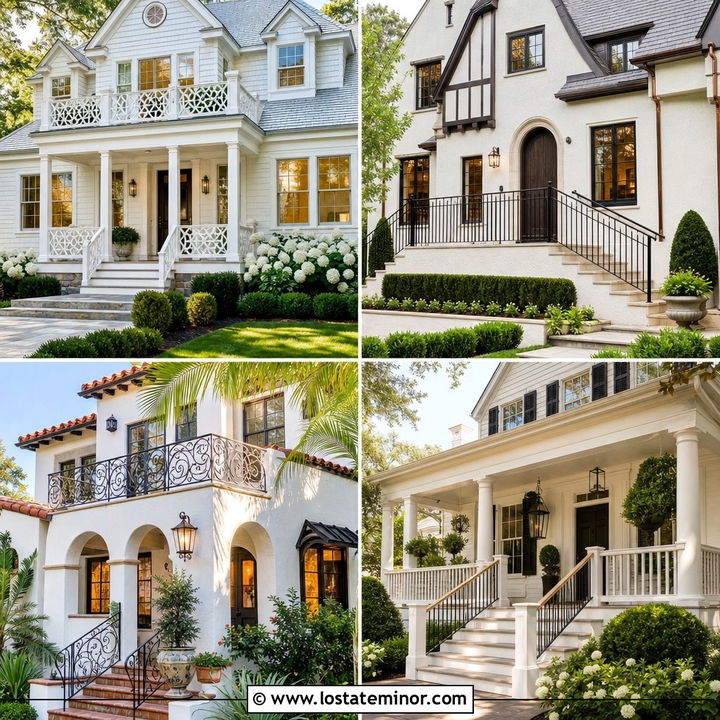 30 Warm White House Design With Railings Ideas: Fresh Looks