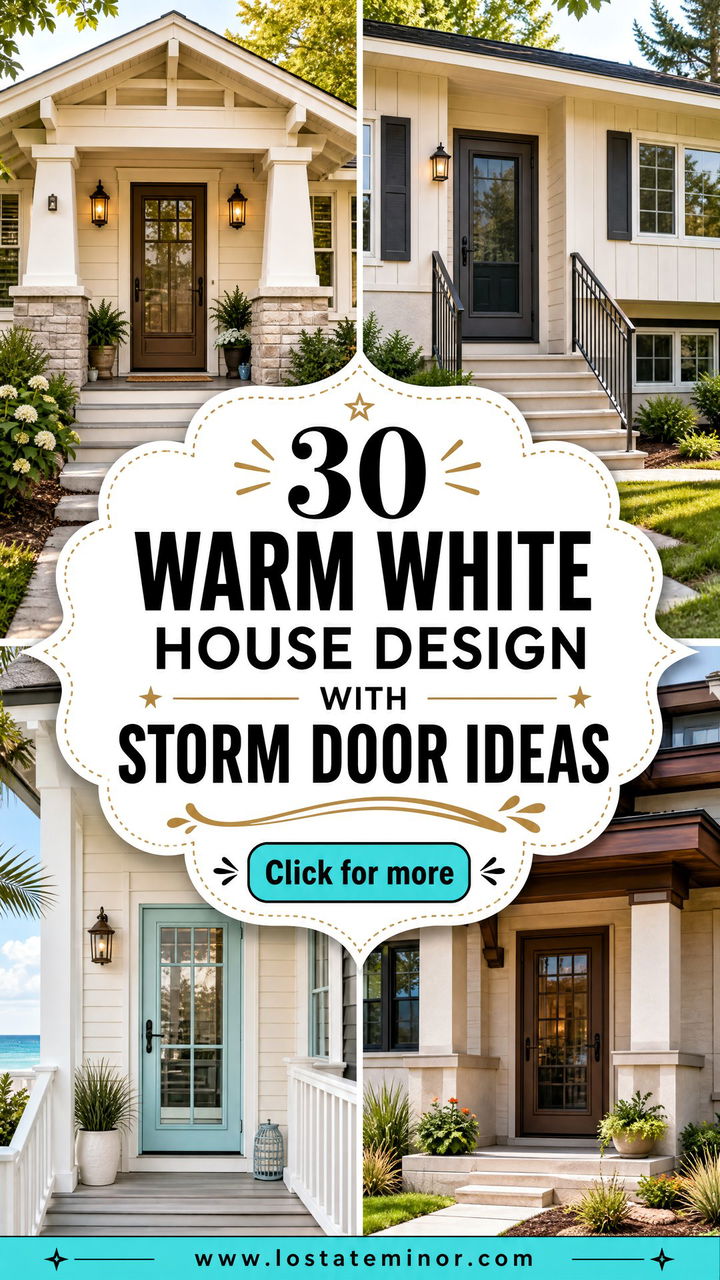 30 Warm White House Design With Storm Door Ideas for Curb Appeal - 30 Warm White House Design With Storm Door Ideas for Curb Appeal
