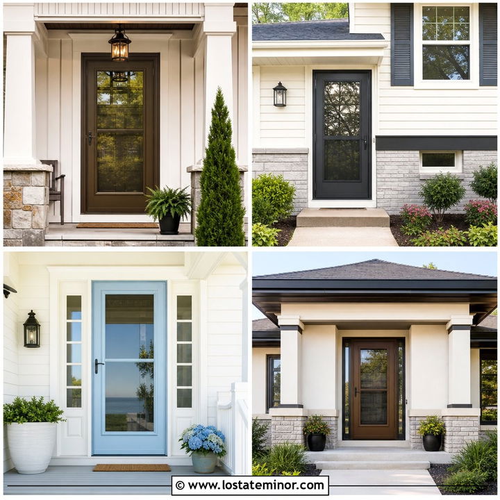 30 Warm White House Design With Storm Door Ideas for Curb Appeal