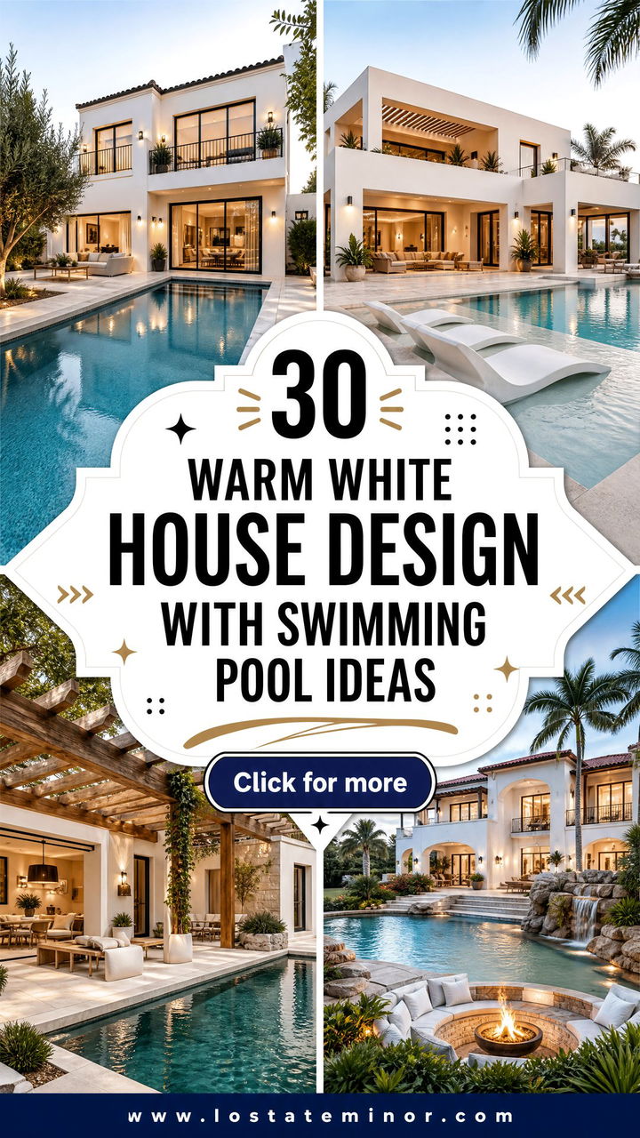 30 Warm White House Design With Swimming Pool Ideas for Summer - 30 Warm White House Design With Swimming Pool Ideas for Summer