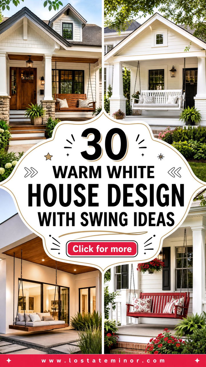 30 Warm White House Design With Swing Ideas for Porch Charm - 30 Warm White House Design With Swing Ideas for Porch Charm