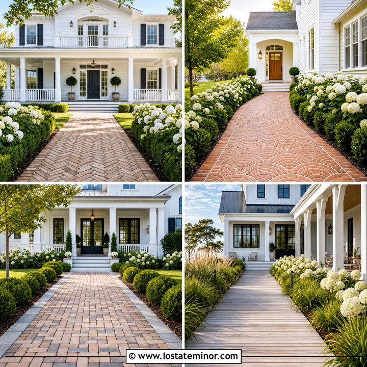 30 Warm White House Design With Walkway Ideas That Welcome Guests