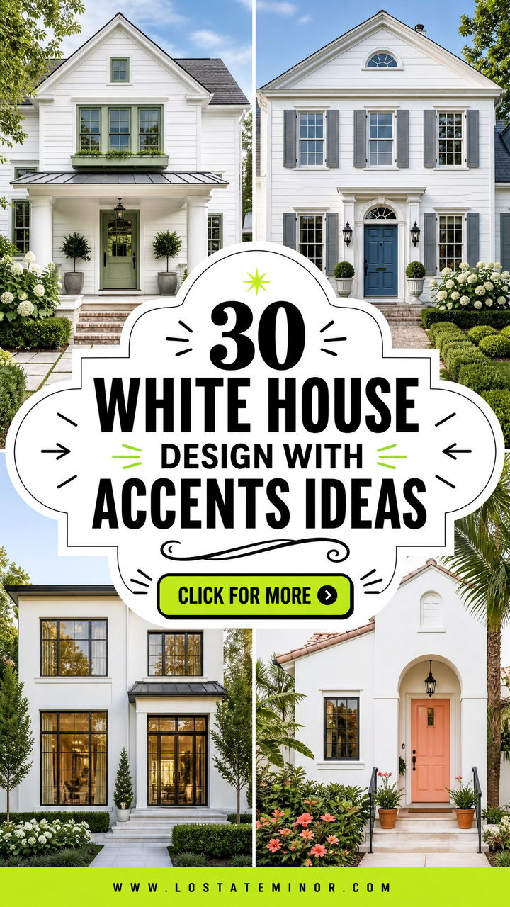 30 White House Design With Accents Ideas for Fresh Curb Appeal - 30 White House Design With Accents Ideas for Fresh Curb Appeal