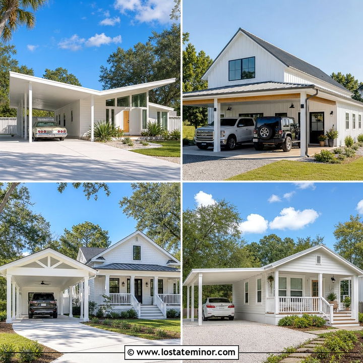 30 White House Design With Carport Ideas for Stylish Parking