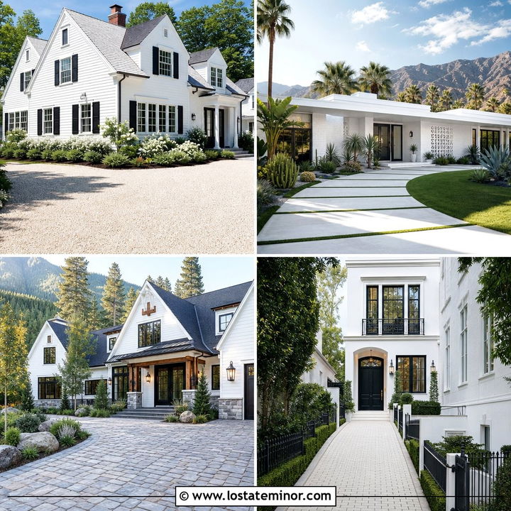 30 White House Design With Driveway Ideas for Fresh Curb Appeal