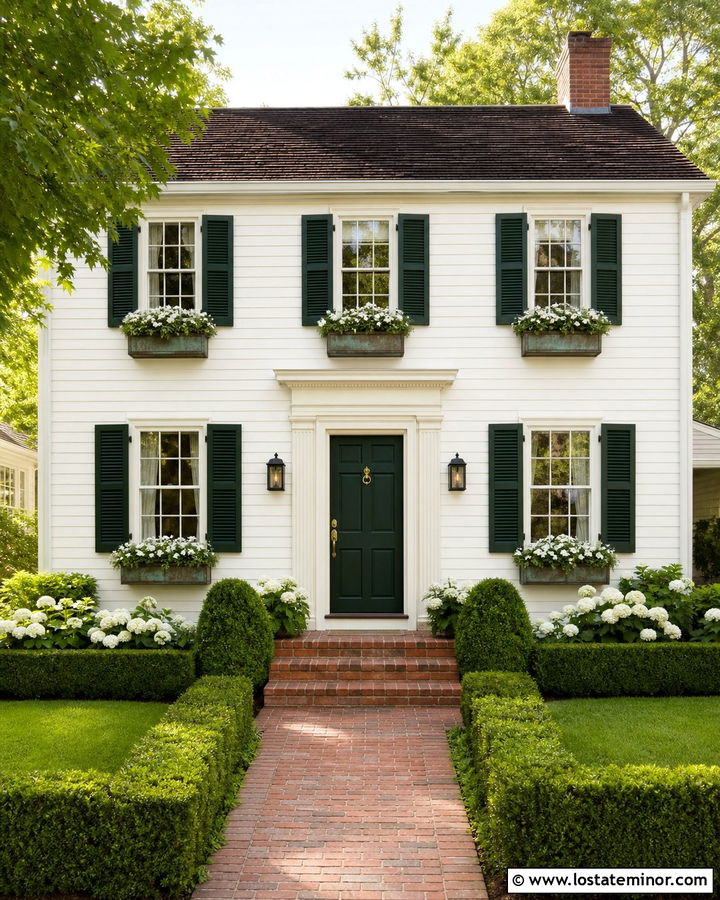 Acadia White Colonial With Copper Window Boxes - 30 Warm White House Design With Window Boxes Ideas