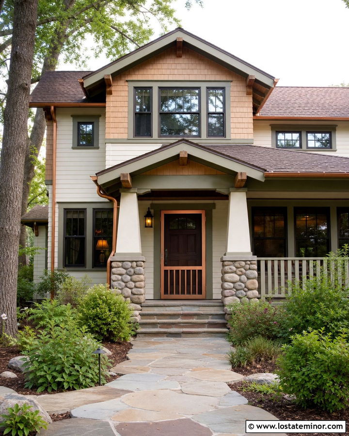 Acadia White Craftsman With Copper Screen Door - 30 Warm White House Design With Screen Door Ideas