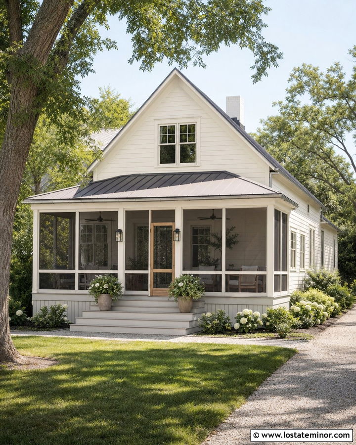 Acadia White Farmhouse With Screened Porch - 30 Warm White House Design With Front Porch Ideas